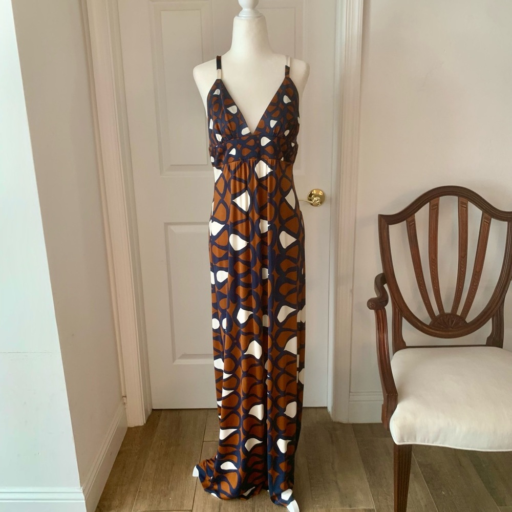 Trina Turk Brown and White Maxi Dress